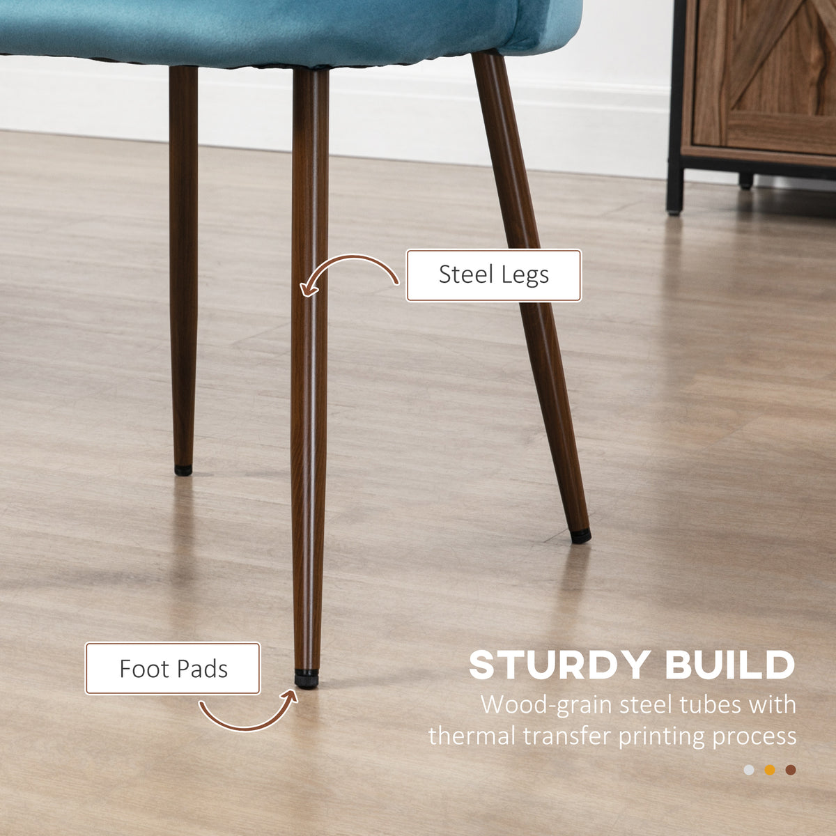 Upholstered Dining Chairs Set of 4, Velvet Accent Chair with Back and Wood-grain Steel Leg for Kitchen – view 17