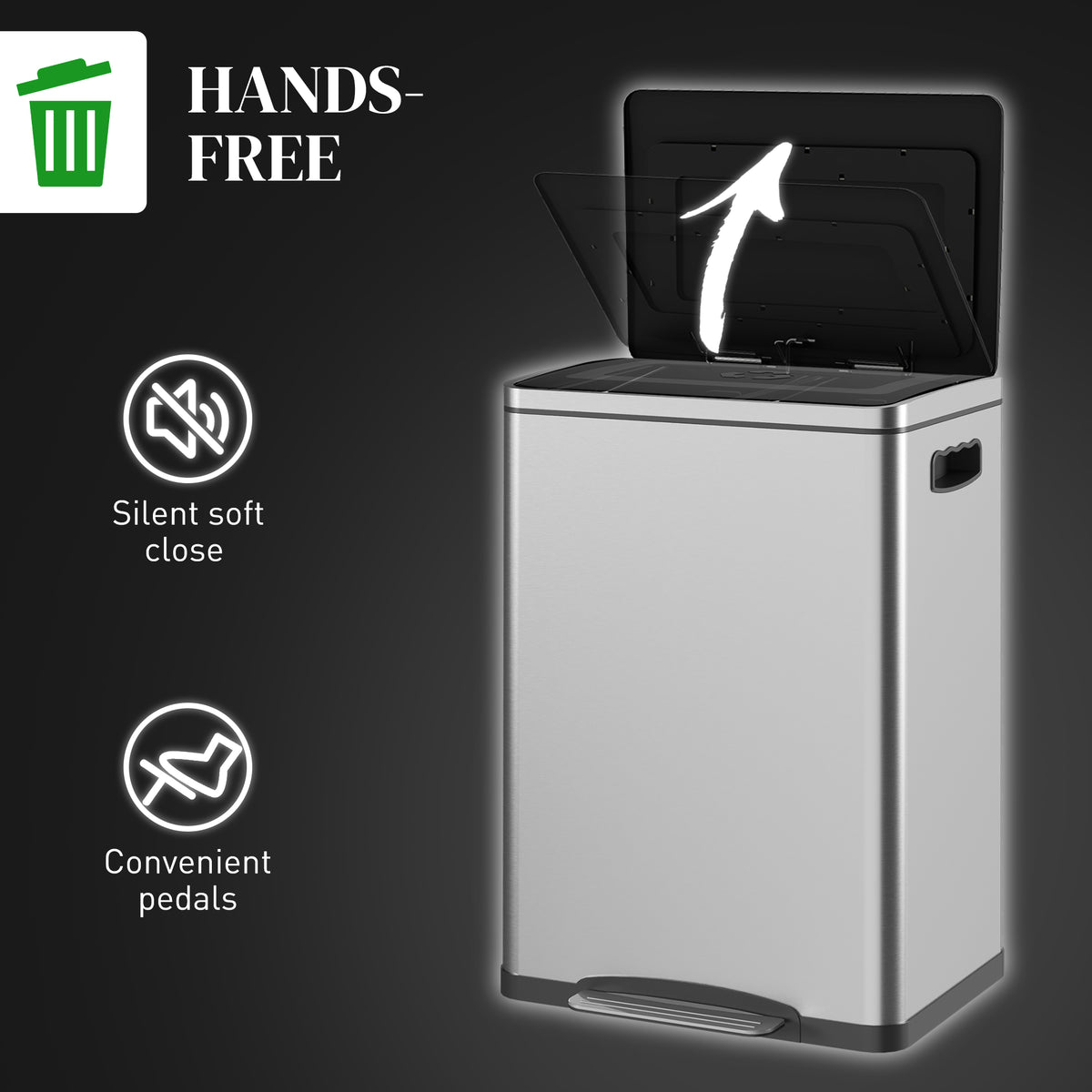 2x5.3 gal (2x20 L) Garbage Bin, Stainless Steel Garbage Can with Soft-Close Lid and Removable Inner – view 11