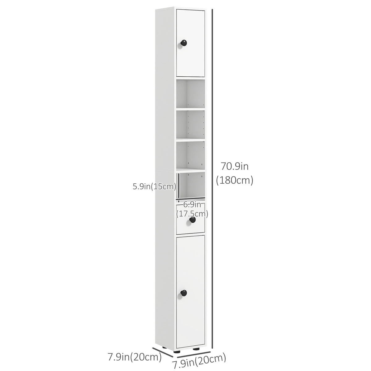 71" Tall Bathroom Cabinet, Narrow Toilet Paper Cabinet with Open Shelves, 2 Door Cabinets, Adjustable Shelves, Black