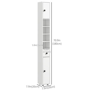 71" Tall Bathroom Cabinet, Narrow Toilet Paper Cabinet with Open Shelves, 2 Door Cabinets, Adjustable Shelves, Black