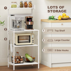 Kitchen Baker's Rack with Power Outlet, Coffee Bar Station with Adjustable Shelves and Hooks – view 47