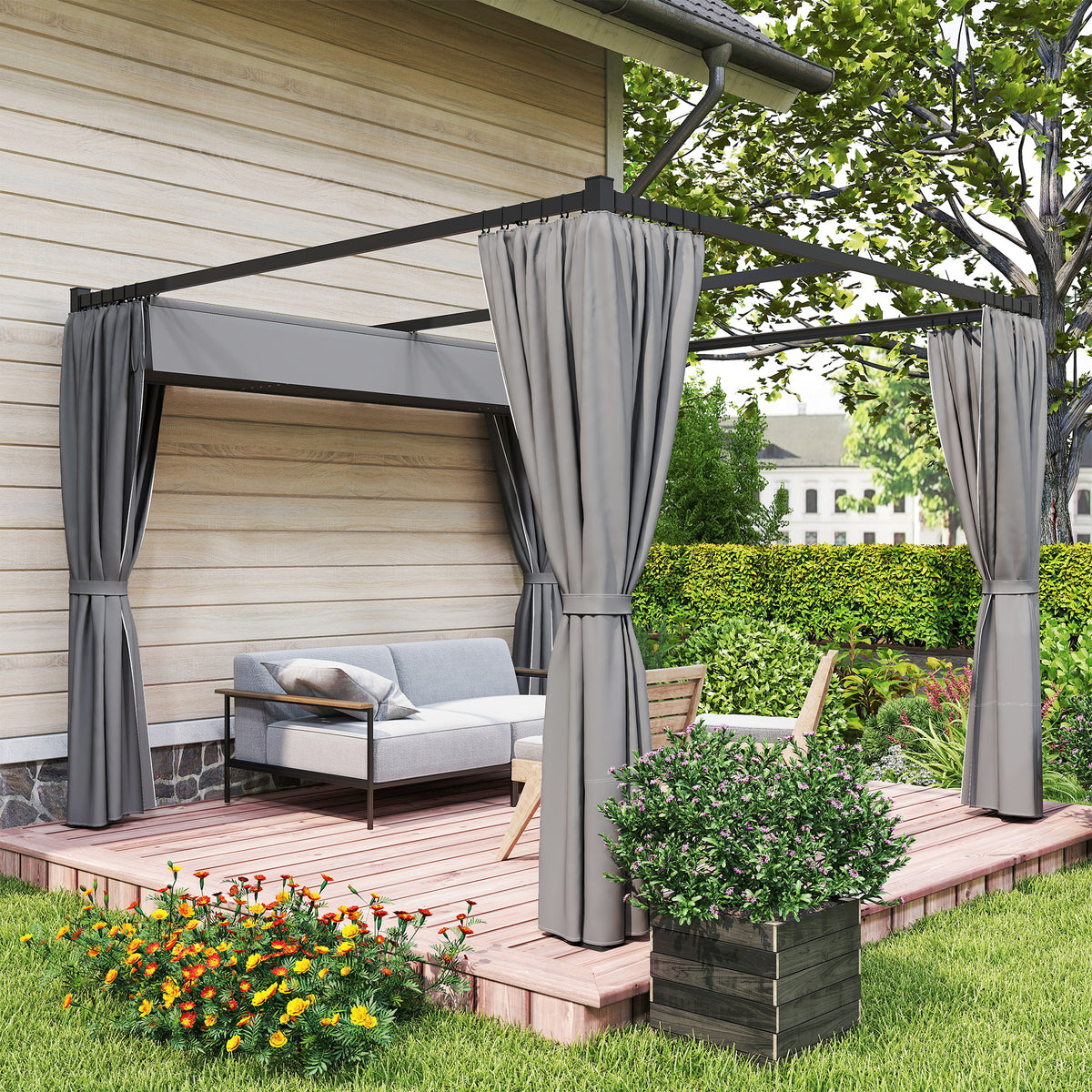 10' x 10' Retractable Pergola Canopy with Sidewalls, Metal Outdoor Gazebo Sun Shade Shelter, Beige – view 20