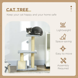 28" Cat Tree with Scratching Post, Pad, Toy Ball for Indoor Cats, Light Grey