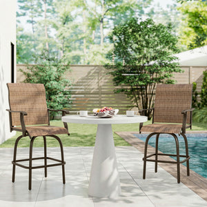Outdoor Bar Stools Set of 2, Swivel Bar Height Chairs with High Back, Curved Armrests and Steel Frame, Black – view 28