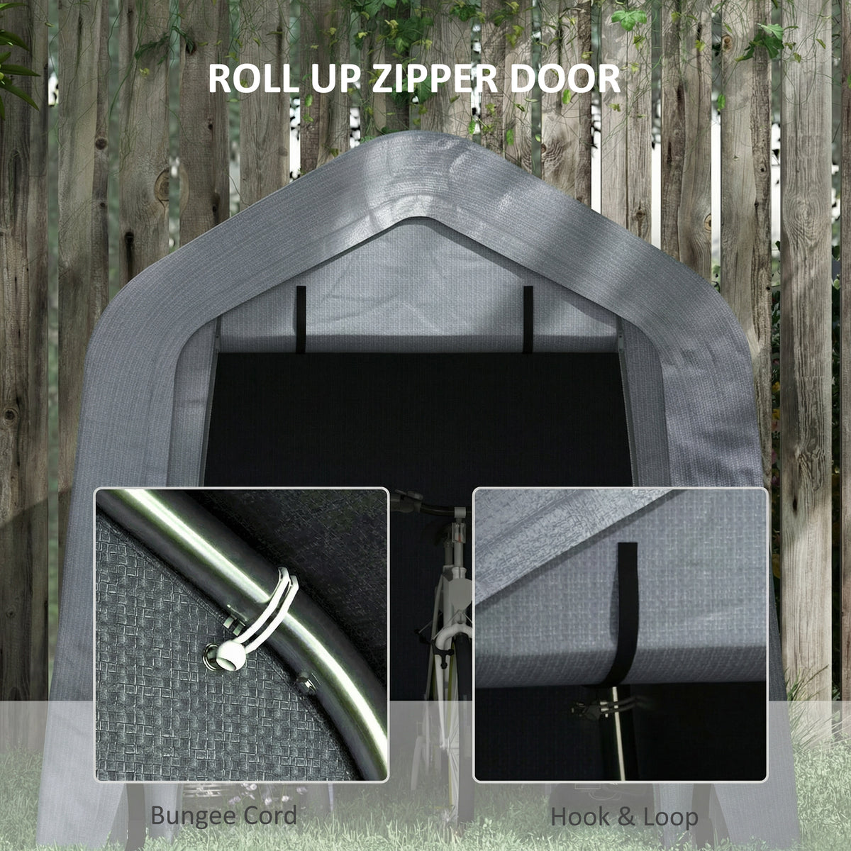 8' x 6' Carport with Sidewalls and Roll-up Door, Outdoor Storage Shelter for Motorcycle and Car, Grey – view 19
