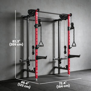 Soozier Foldable Power Cage, Space-Saving Power Rack with Pull-Up Bar, Cable Pulley System, 1540 lbs Capacity