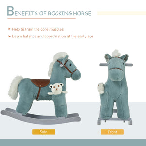 Qaba Kids Rocking Horse Plush Animal on Wooden Rockers with Sounds, Wooden Base and Bear Toy, Baby Rocking Chair