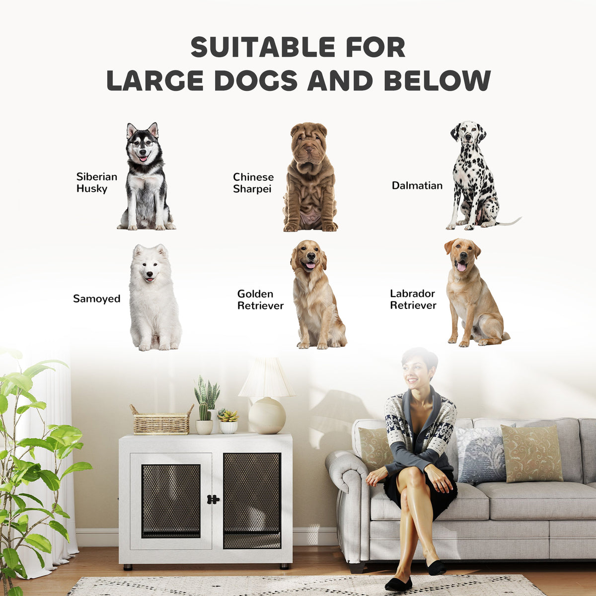 Pet Crate End Table with Water-resistant Cushion or Large Medium Dogs, Black – view 10