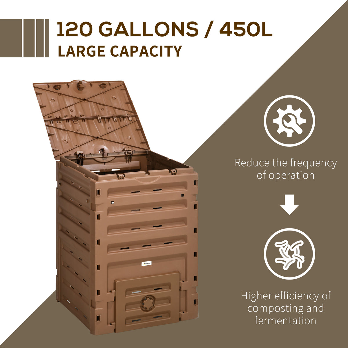Compost Bin, Garden Composter with 80 Vents and 2 Doors, 120 Gallon (450L), Brown – view 3