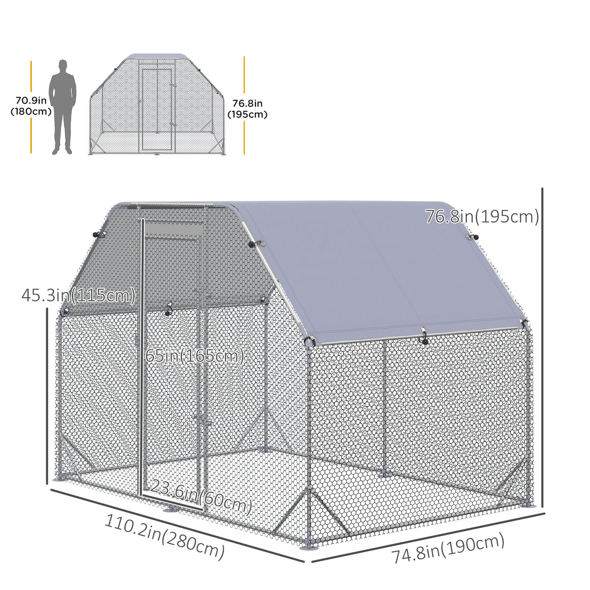 Chicken Run Outdoor, Galvanized Large Metal Chicken Coop Cage – view 2