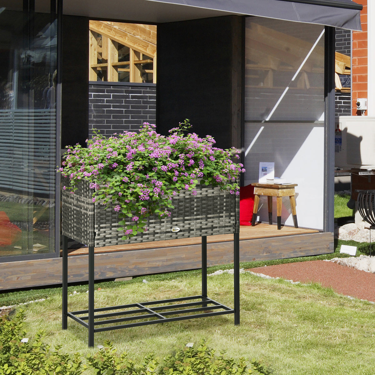 Rattan Raised Garden Boxes, Elevated Flower Beds with Storage Shelf for Herbs, Flowers, Vegetables, Brown – view 21