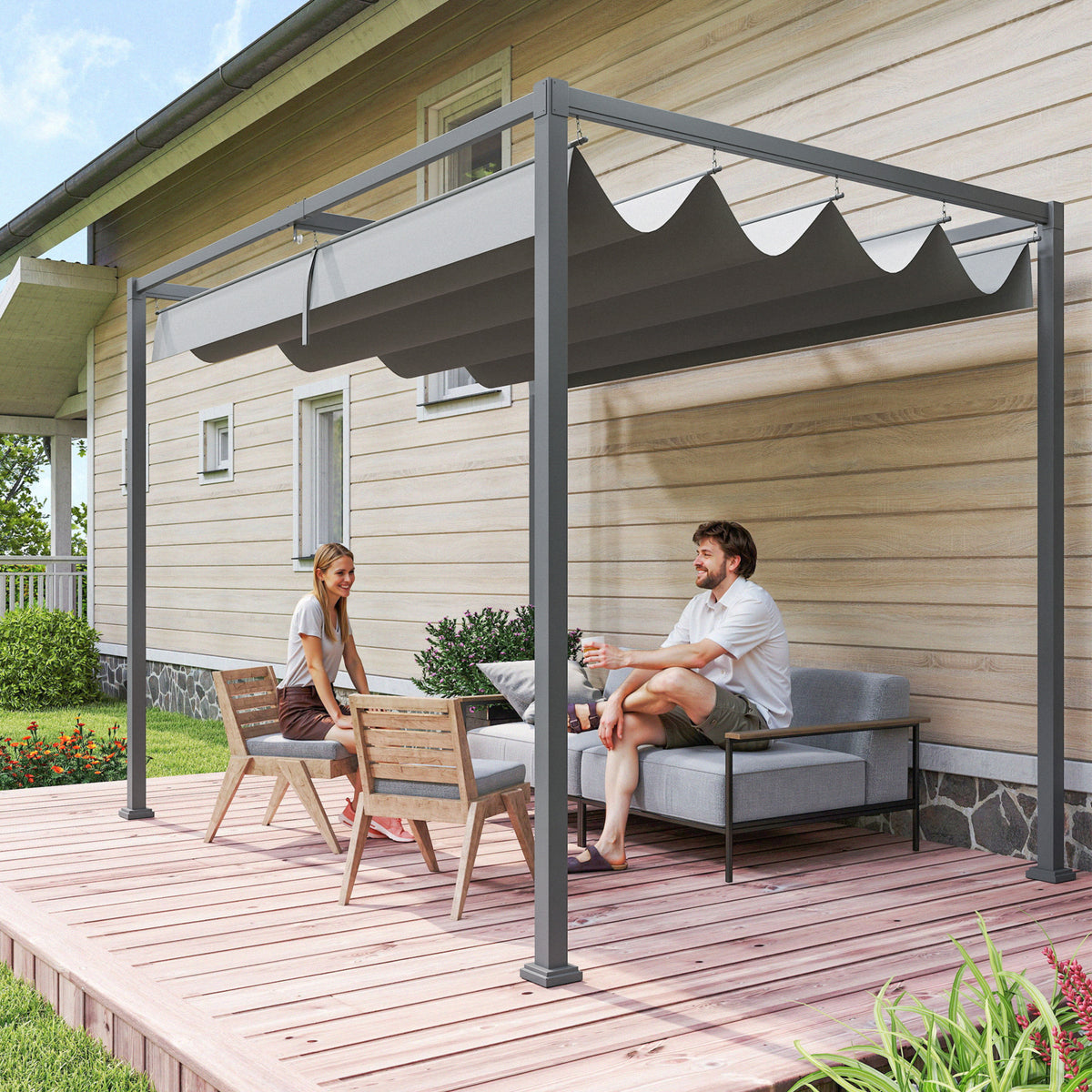 10x7ft Pergola with Retractable Roof Outdoor Patio Sun Shelter Garden Grape Tent Water-resistant Yard Shade – view 9