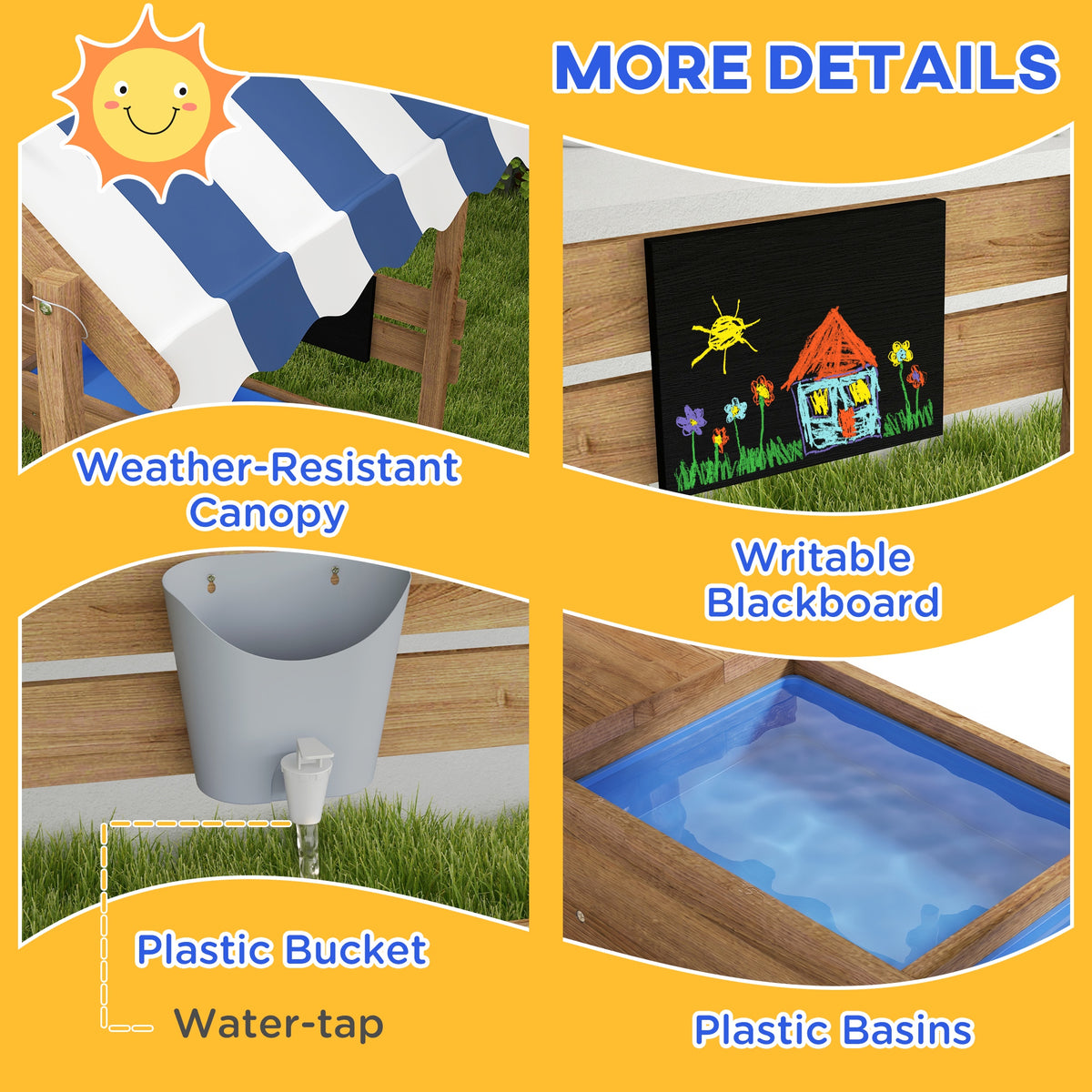 Outdoor Wooden Sandbox with Cover for 3-7 Years Old, Backyard, Brown – view 3