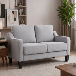 Loveseat Sofa, Modern Couch with Pocket Spring, Linen Upholstered, Thick Padded, Beige – view 21