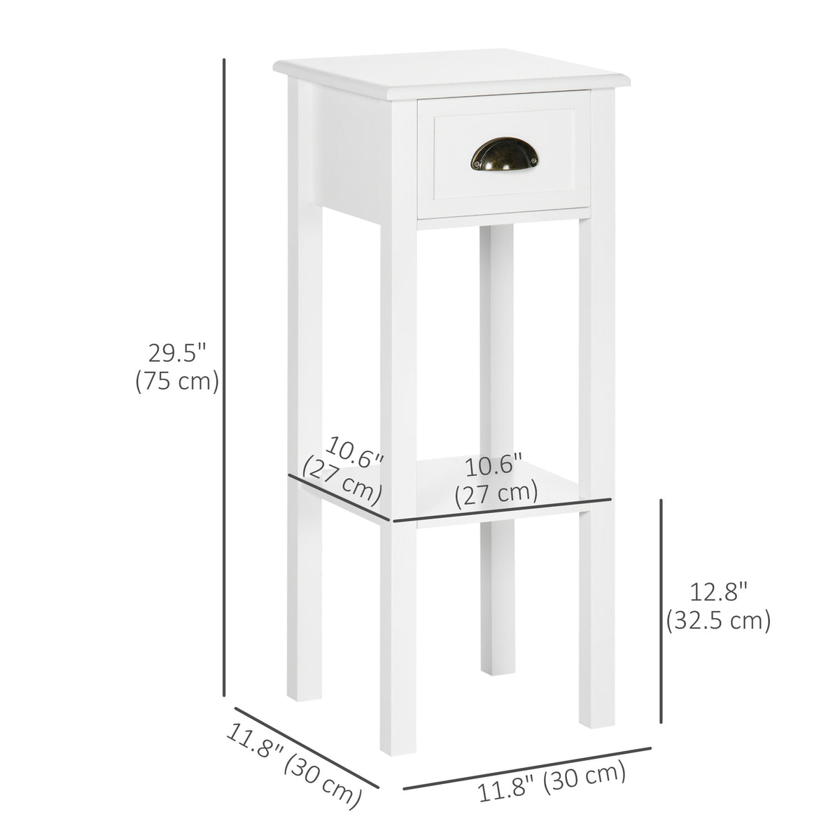 2 Tier Side Table, Set of 2, Narrow Tall End Table with Drawer and Shelf – view 2