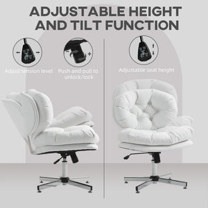 Computer Desk Chair, Armless Office Chair with Wide Padded Seat and Adjustable Height, Cream White – view 41