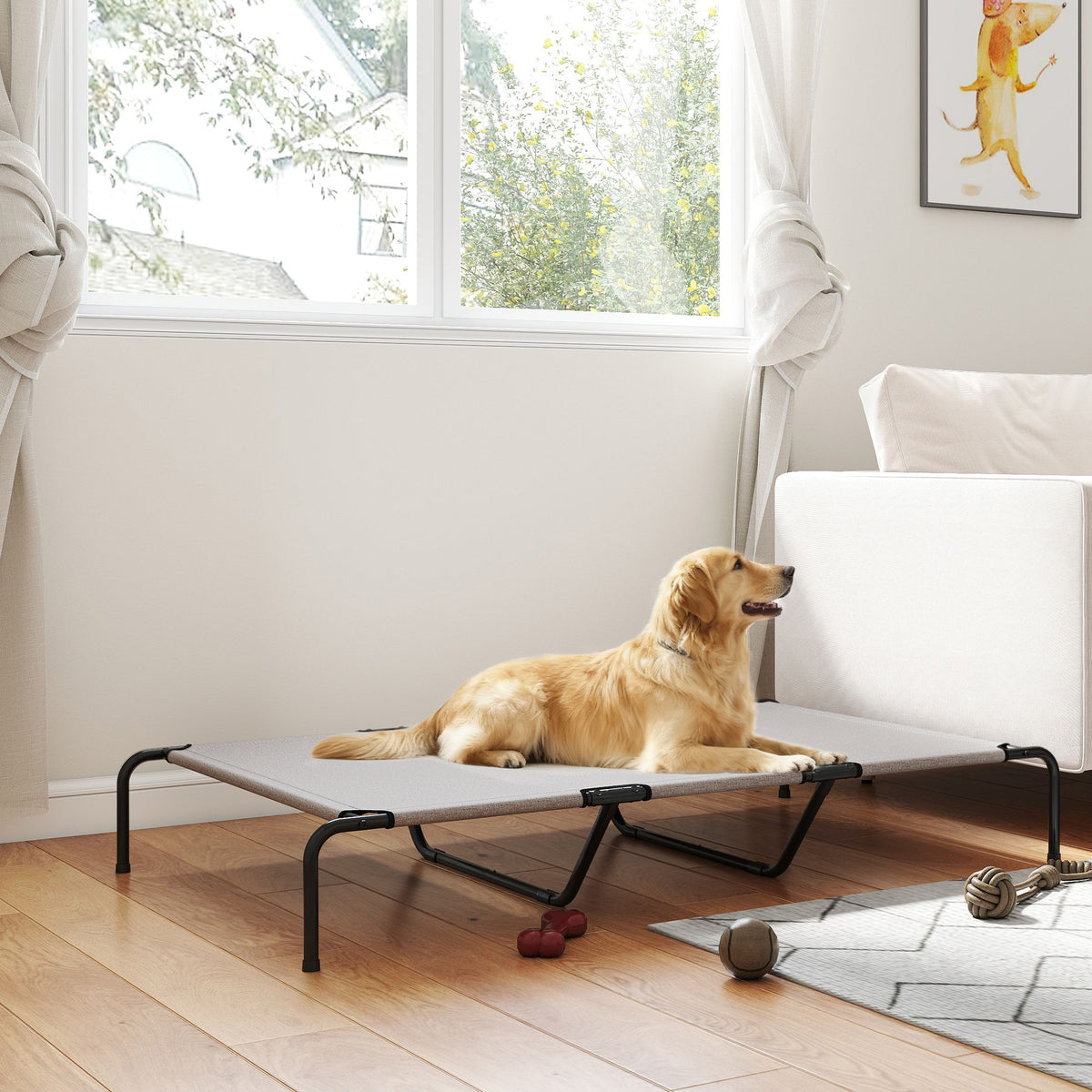Elevated Dog Bed, Outdoor Dog Cot, Raised Dog Bed for Large Dogs with Breathable Mesh, Beige – view 7