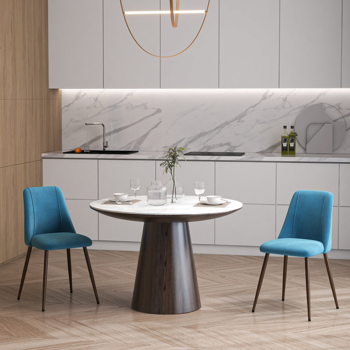 Upholstered Dining Chairs Set of 4, Velvet Accent Chair with Back and Wood-grain Steel Leg for Kitchen – view 19
