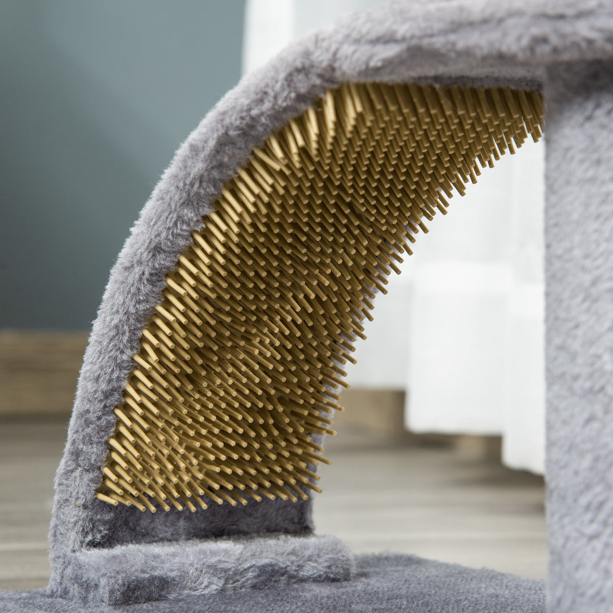 17" Small Cat Tree with Jute Scratching Post, Curved Scratching Board, Dangling Ball with Bell, Grey
