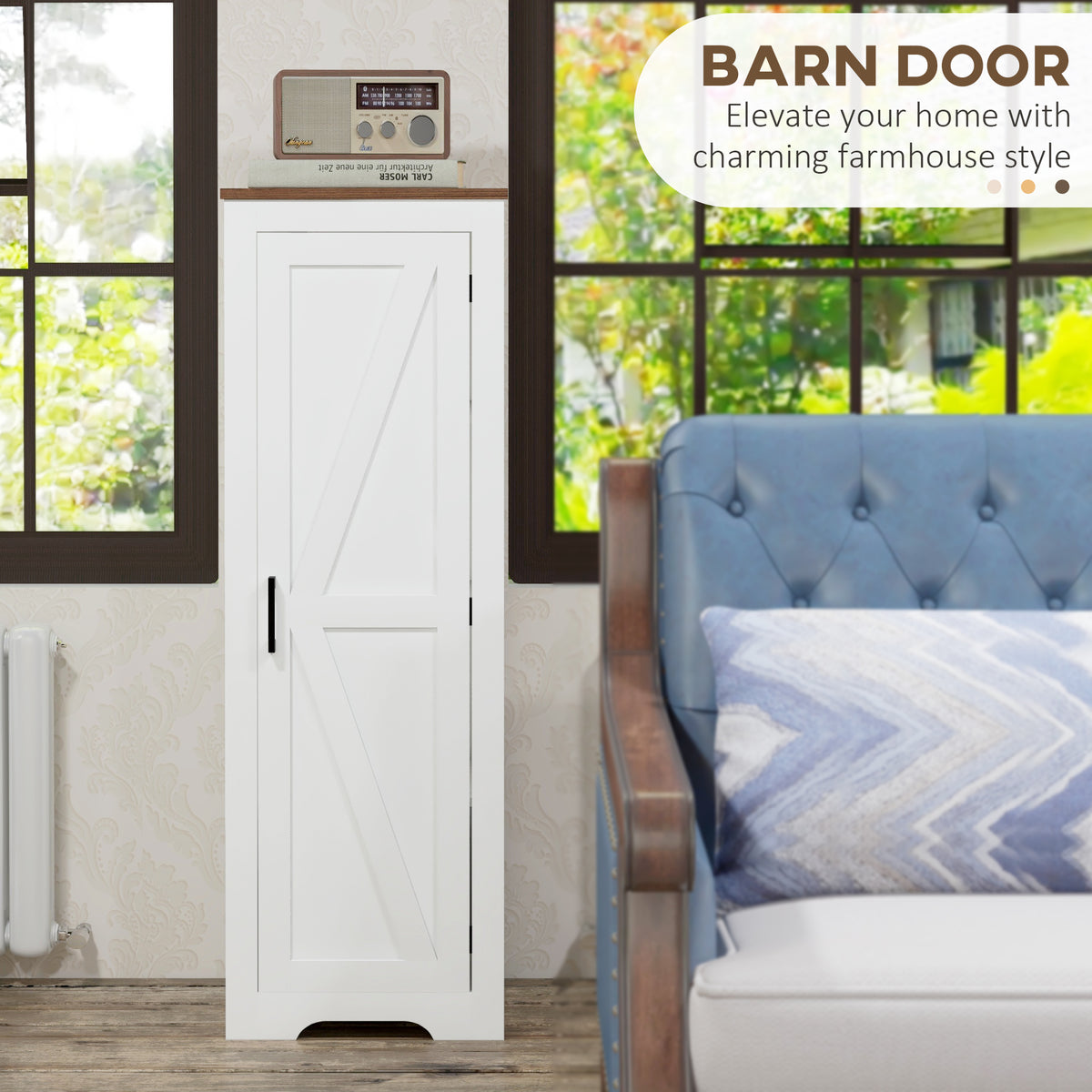 Farmhouse Accent Cabinet with Adjustable Shelf Barn Door Storage Cabinet for Living Room Floor Pantry Cabinet White