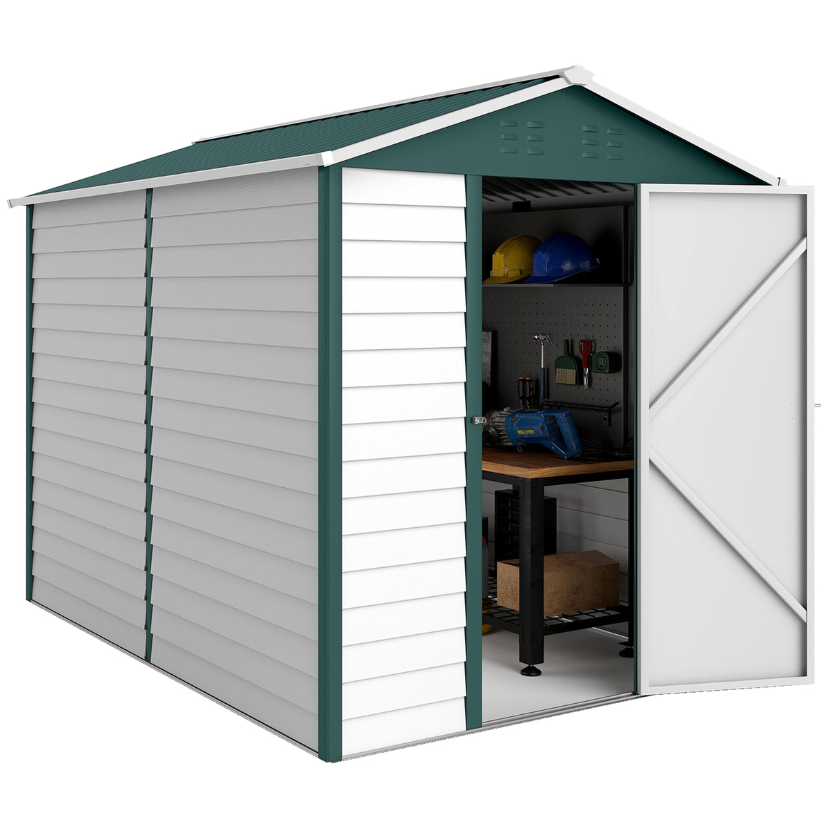 9' x 6' Garden Shed, Outdoor Storage Patio Shed w/ Sloped Roof, Lockable Door for Patio Lawn, Dark Grey