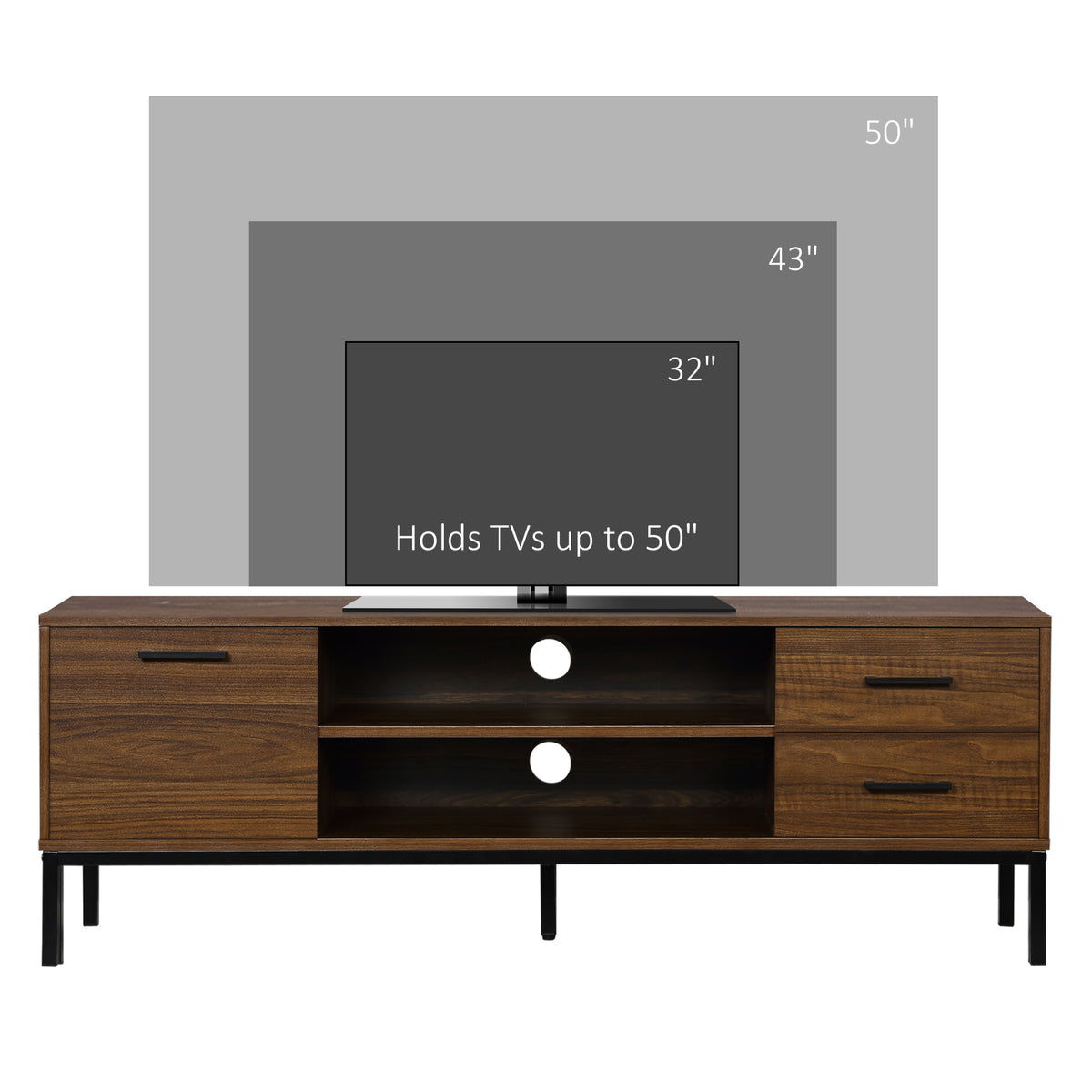 TV Stand for TV up to 50 Inches, TV Cabinet with Door, Open Storage and Drawers, TV Table with Steel Legs – view 5