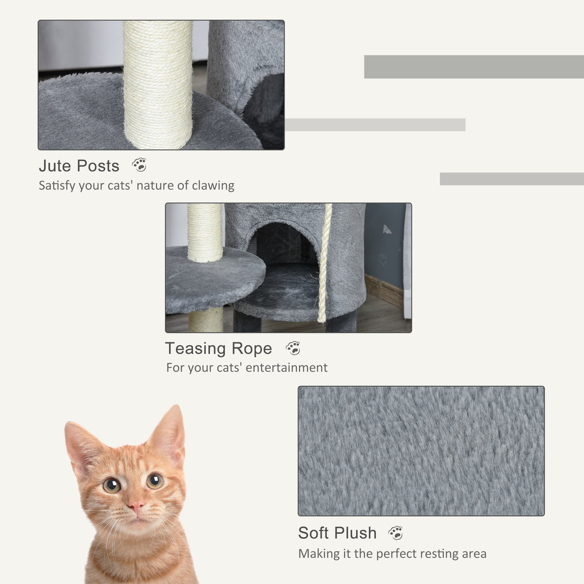 41" Cat Tree Tower Activity Center with Condo, Scratching Posts and Hanging Toys, Dark Grey