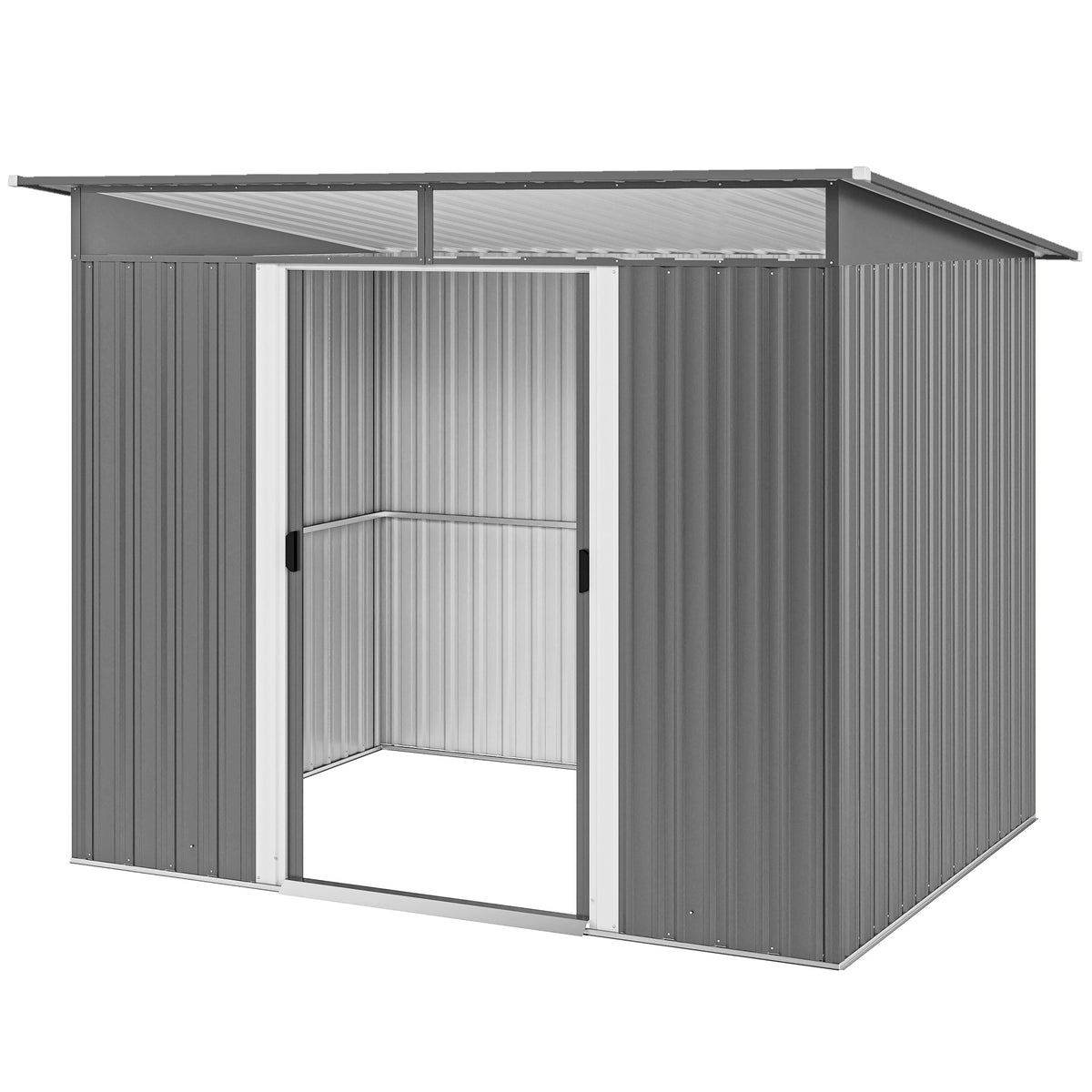 8.5' x 6' Small Gardening Shed Lockable Steel Utility Storage Outdoor Backyard Garden for Gardeners, Grey – view 15