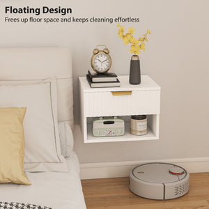 Floating Nightstands, Wall Mounted Bedside Tables Set of 2 with Drawer and Open Shelf, Black – view 12