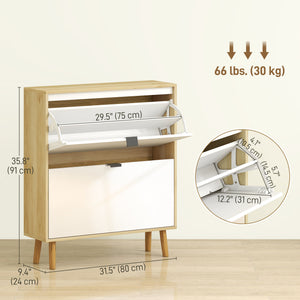 Narrow Shoe Cabinet, High Gloss Shoe Storage Cabinet with 2 Flip Drawers and Adjustable Shelves – view 2