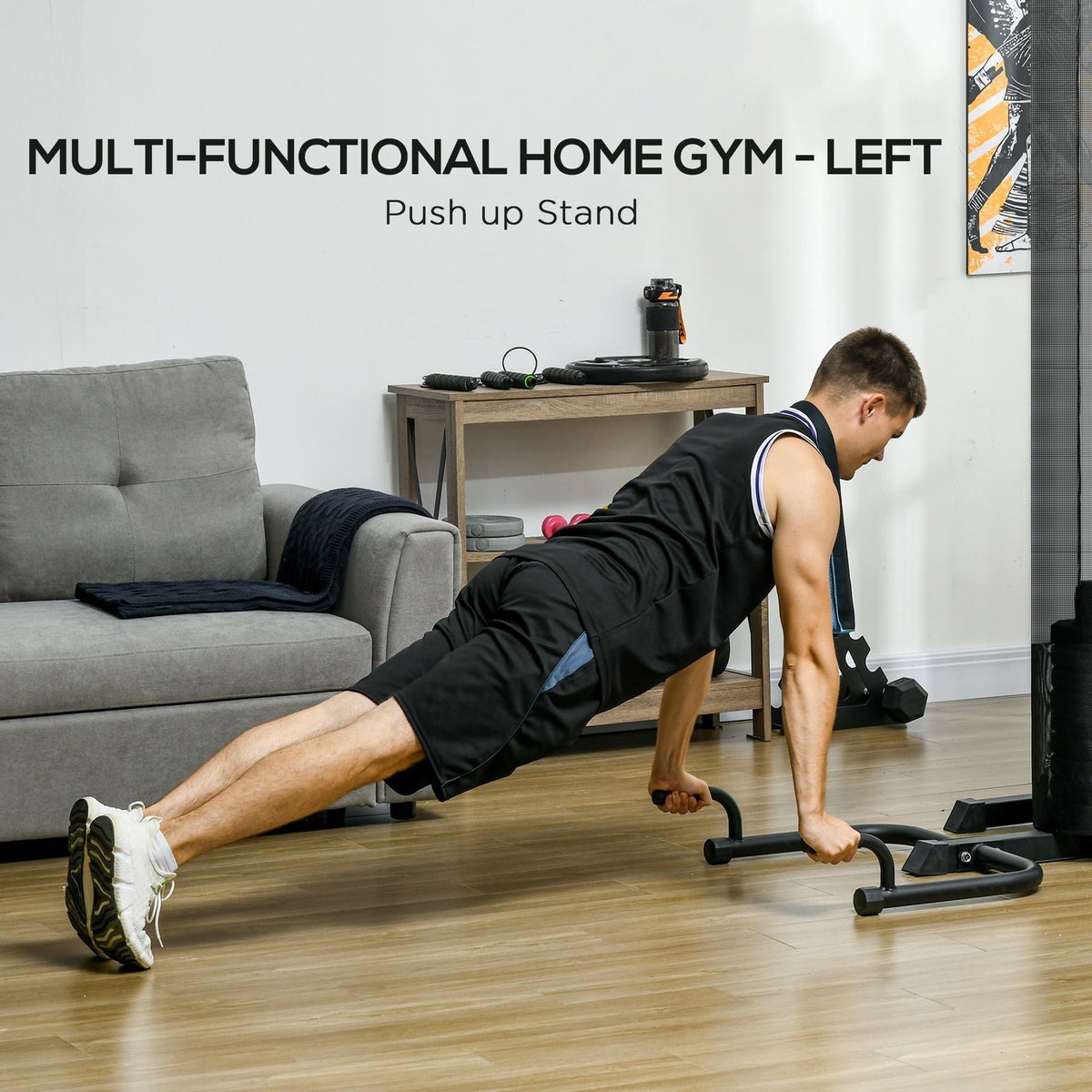 Soozier Multi Home Gym Equipment, Workout Station with Sit up Bench, Push up Stand, Dip Station, 143lbs Weights