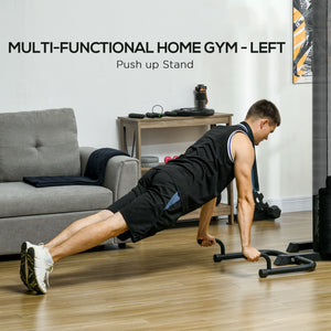 Soozier Multi Home Gym Equipment, Workout Station with Sit up Bench, Push up Stand, Dip Station, 143lbs Weights