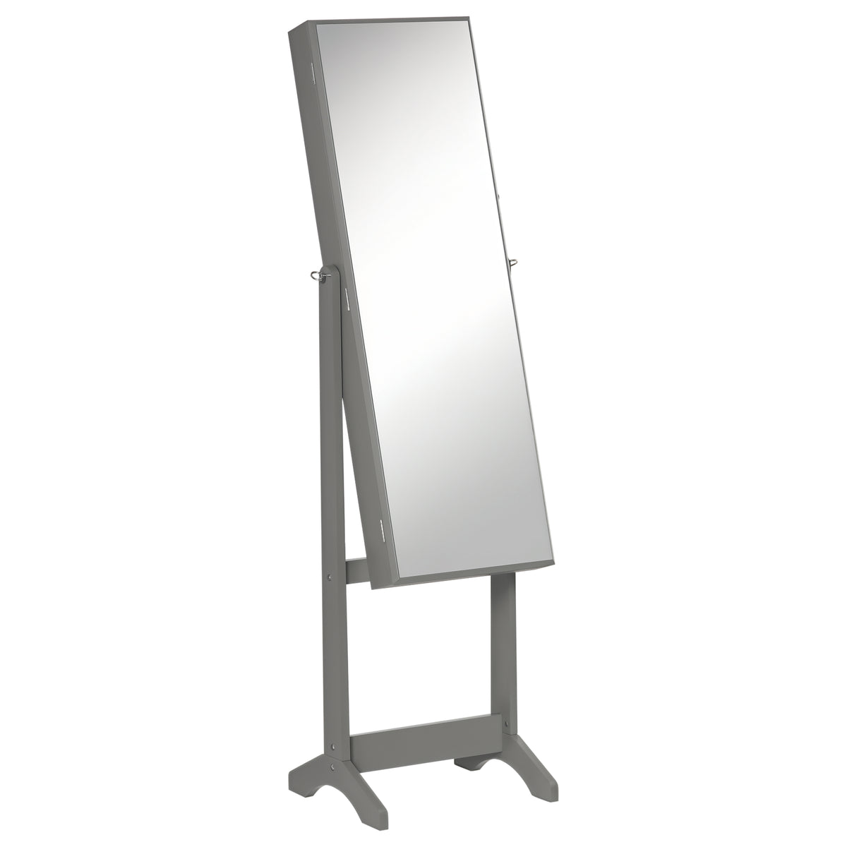 Mirror Jewelry Cabinet Armoire, Lockable Jewelry Organizer with Full-Length Mirror, 3 Angle Adjustable, Grey