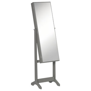 Mirror Jewelry Cabinet Armoire, Lockable Jewelry Organizer with Full-Length Mirror, 3 Angle Adjustable, Grey