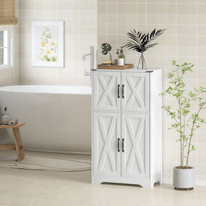 Farmhouse Kitchen Pantry, Freestanding Kitchen Pantry Storage Cabinet with Barn Doors and Adjustable Shelves, White