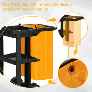 Janitorial Cart with 3 Shelves, Cleaning Cart on Wheels with Rubbish Bag and Mop Holders for Hotel – view 12