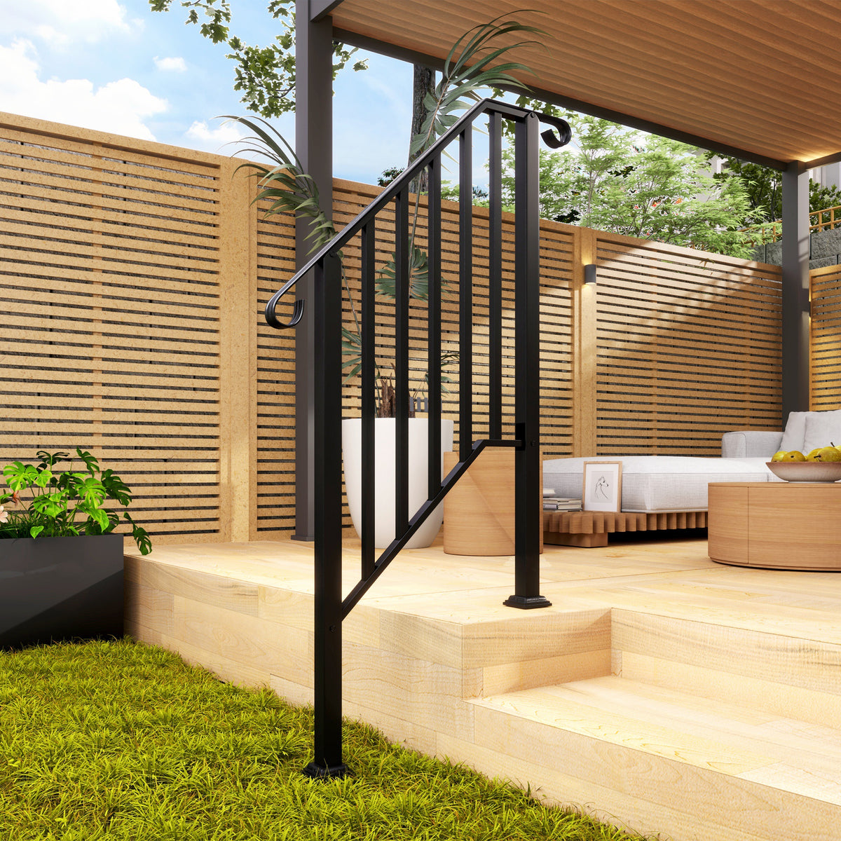 2-3 Step Handrails for Outdoor Steps, Metal Outdoor Stair Railing – view 7