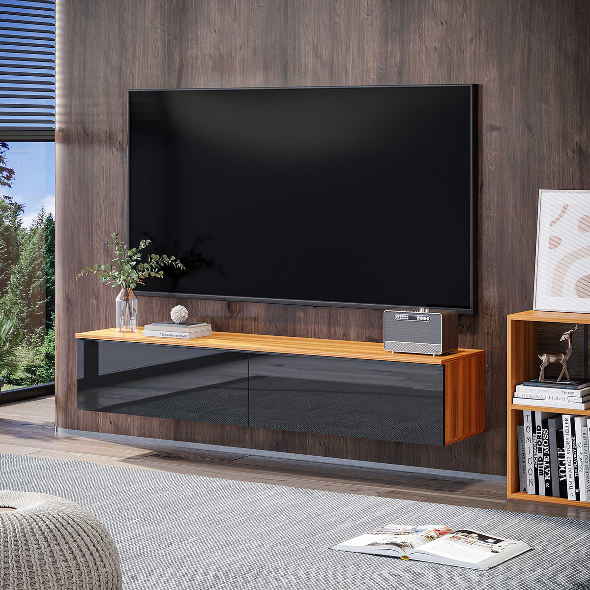 Wall Mounted TV Stand, Floating TV Cabinet with Storage, for TVs up to 70", High Gloss Effect – view 6