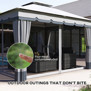 10' x 12' Double Roof Patio Gazebo Canopy, Outdoor Gazebo Shelter with Netting & Curtains, for Garden, Lawn and Deck