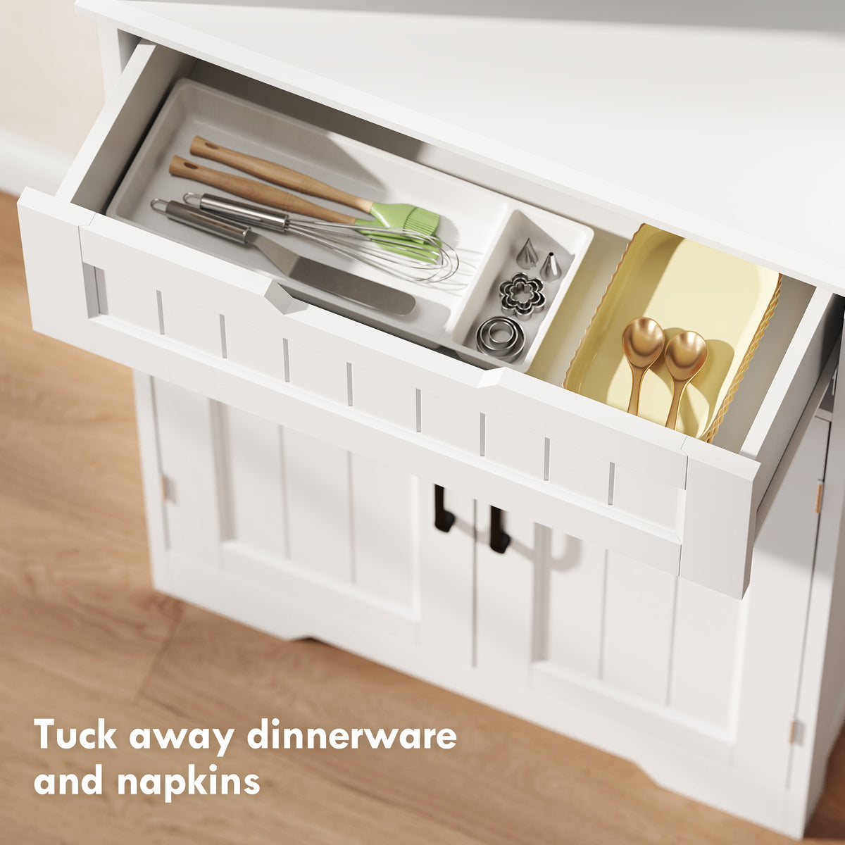 Kitchen Buffet with Hutch, 68" Tall Kitchen Pantry Cabinet with Small Open Counter, 4 Doors, Drawer, White