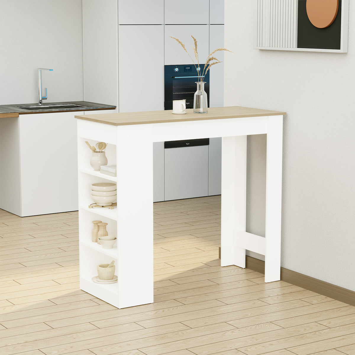 Bar Table, High Top Pub Table with 4 Storage Shelves, Modern Bar Height Table for Home Bar, Kitchen, Grey – view 14