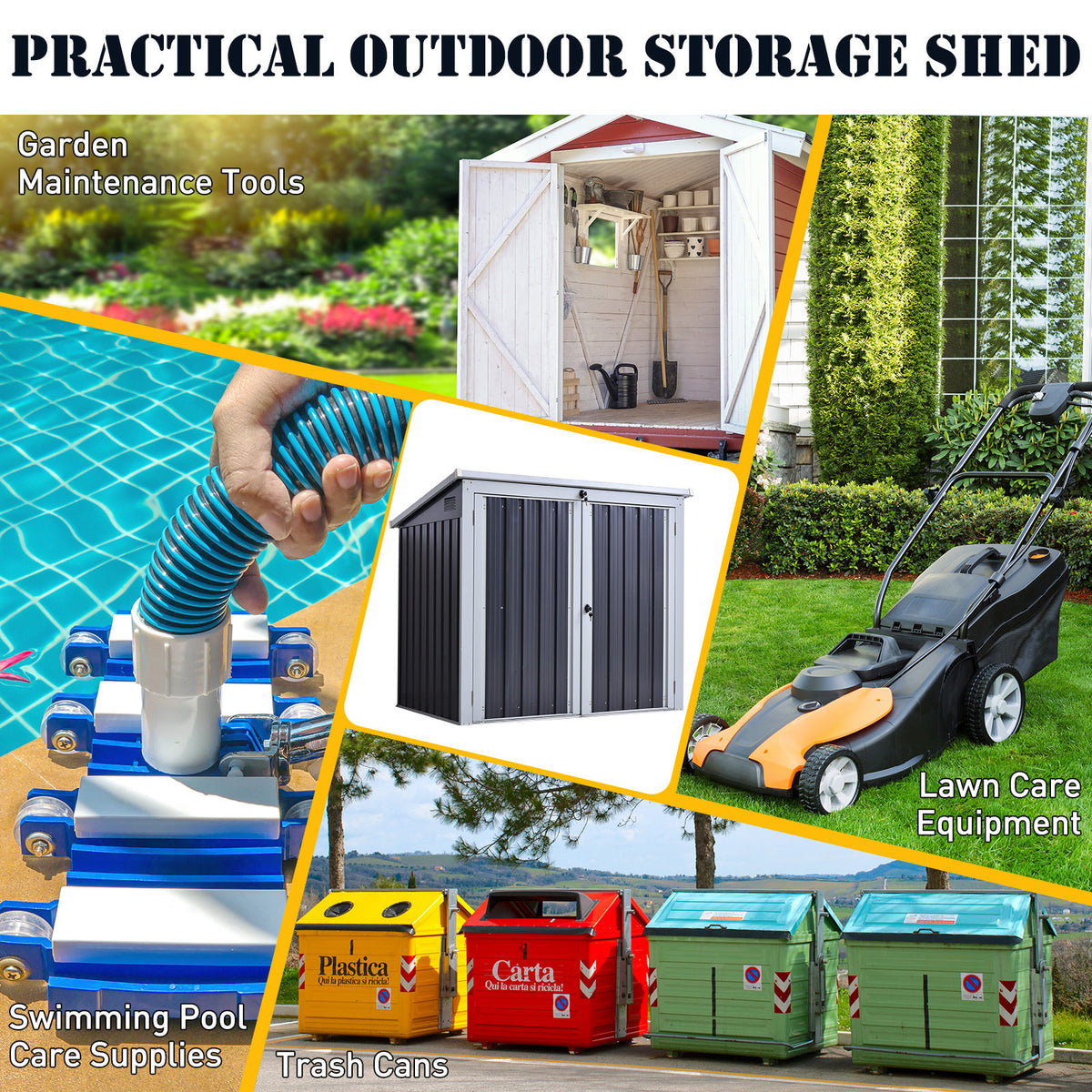 5ft x 3ft Outdoor Garbage Bin Storage Shed with Lockable Doors and Lid, Outside Storage Shed for Trash Can, Black