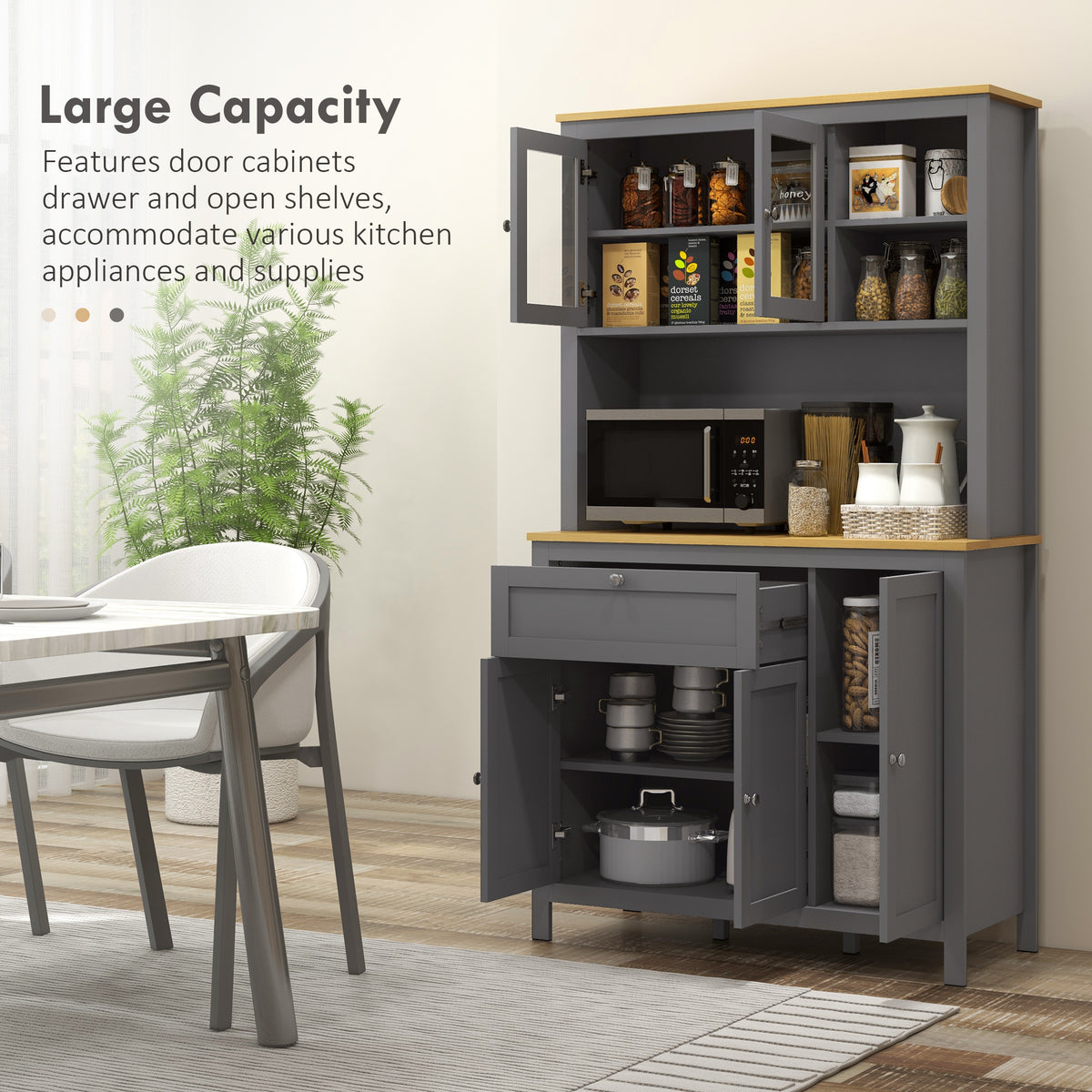 5-Door Kitchen Pantry Cabinet, Freestanding Storage Cabinet Cupboard with Adjustable Shelves, 71"