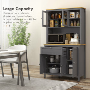 5-Door Kitchen Pantry Cabinet, Freestanding Storage Cabinet Cupboard with Adjustable Shelves, 71"