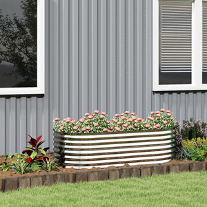 5 x 2.5 x 2 ft Galvanized Raised Garden Bed, Easy DIY Oval Planter Box with Safety Edging and Gloves, Silver