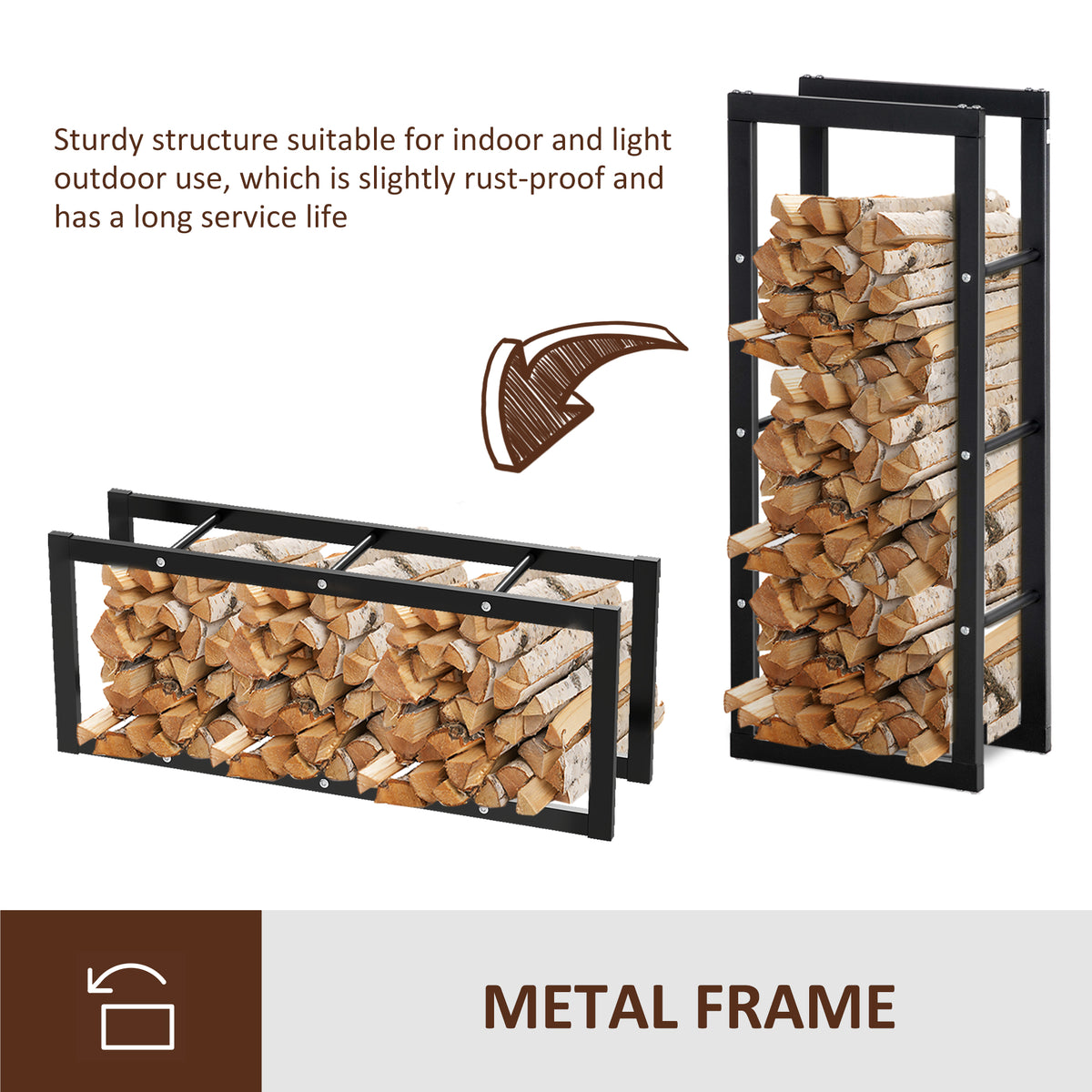 15.7" x 9.8" x 39.4" Firewood Rack Outdoor, Log Holder Fireplace Storage Rack with Handles and 220 lbs. – view 5