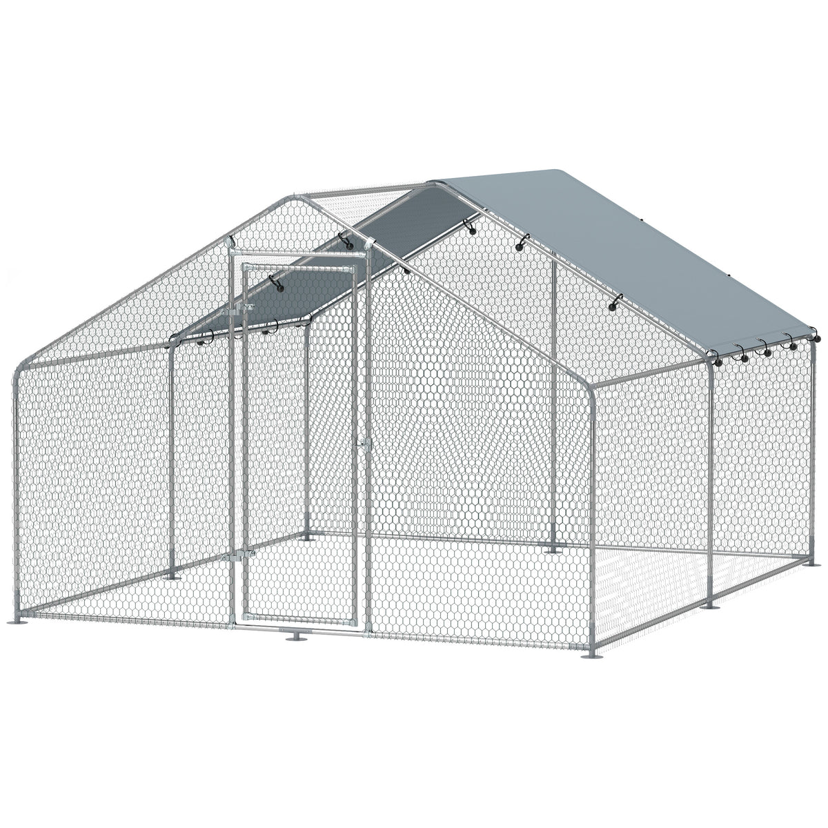 Metal Chicken Coop, 9.8 x 5.6 FT Walk-in Chicken Run with Cover, Lockable Door, Outdoor Poultry Cage for 5-8 Chickens