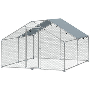 Metal Chicken Coop, 9.8 x 5.6 FT Walk-in Chicken Run with Cover, Lockable Door, Outdoor Poultry Cage for 5-8 Chickens