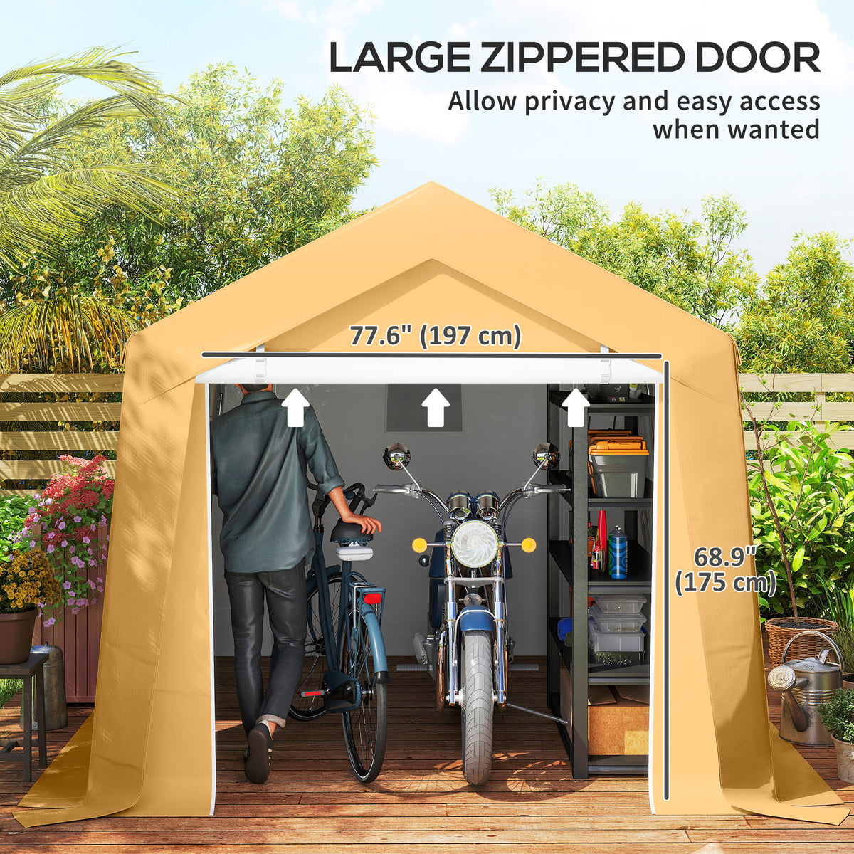 7' x 12' Outdoor Storage Shed Portable Garage with Roll-up Door for Motorcycle, Bike, Garden Tools, Beige – view 19