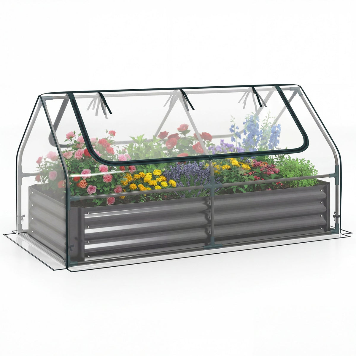 69 x 33 x 12 Inch Galvanized Raised Garden Bed with Cover-Black